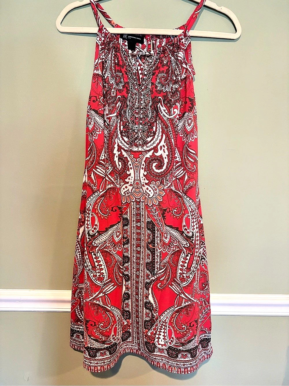 INC Petite Red Paisley Embellished Dress PM